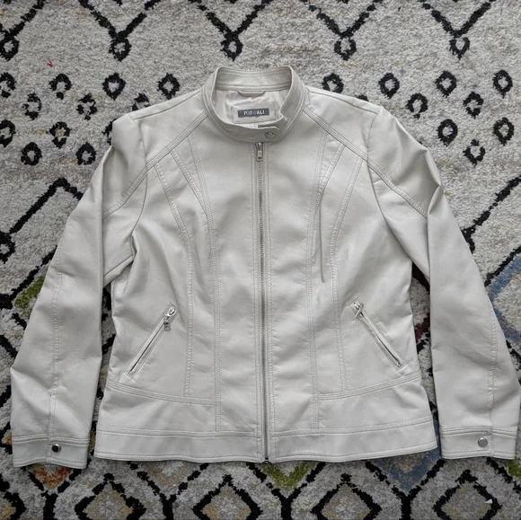 Roz & Ali Faux Leather Moto Jacket, Cream/Off White, XL, Biker - Picture 1 of 8